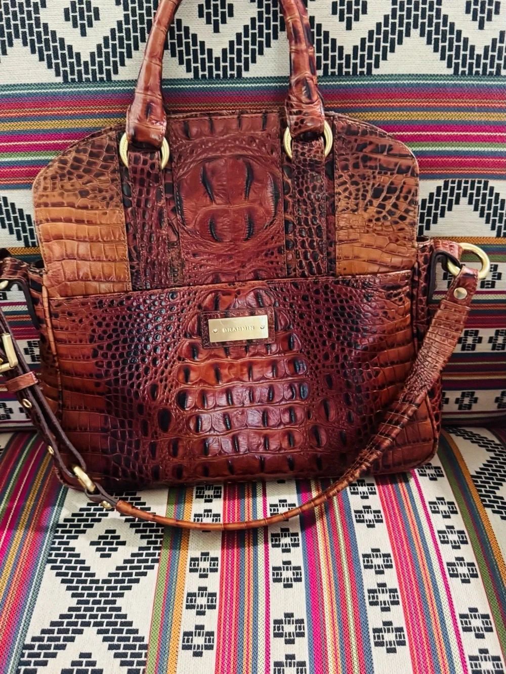Brahmin Flaire Fold-over-to Shoulder-Strap measures 11 in wide x 11 in tall - Picture 3 of 16